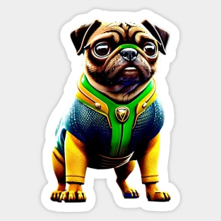 Cute Pug in Aquatic Suit - Adorable Pug Dressed up as Underwater Hero Sticker